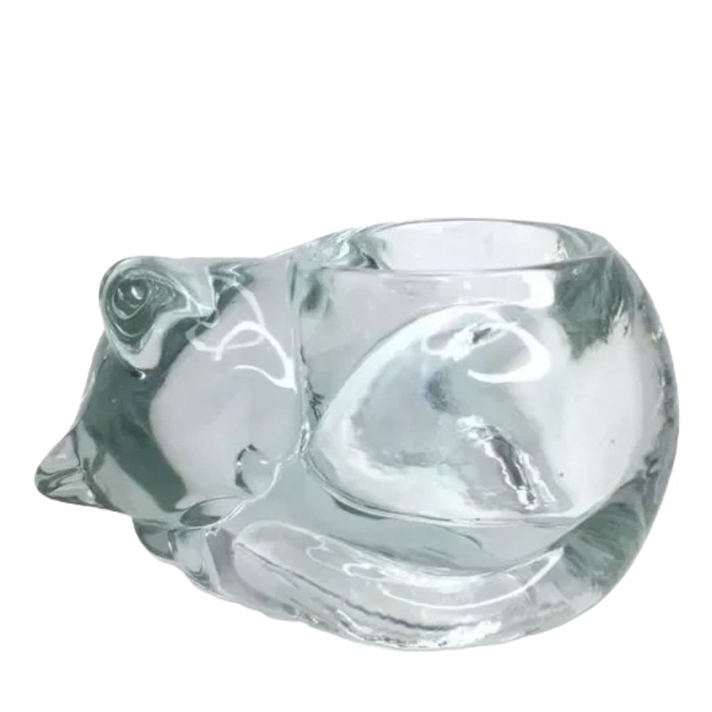 INDIANA GLASS Kitty Cat Glass Votive Candle Holder with Hand Crochet Doily